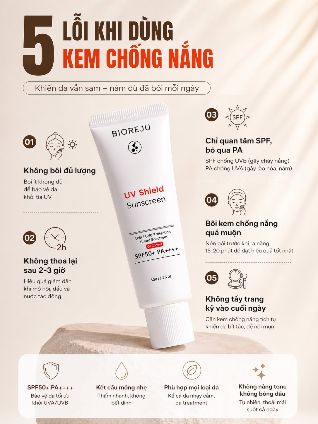 5 lỗi khi dùng kem chống nắng